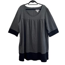 Live A Little Dress 2X Gray Black Short Sleeve Scoop Neck Back Zipper Stretch