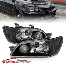 2002 2003 For Mitsubishi Lancer LS ES OZ Black Euro Style Headlights Pair