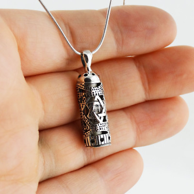 Mezuzah with Star of David Necklace 925 Sterling Silver with 18'' Snake Chain