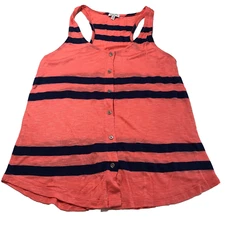 Splendid Tank Top Womens Small Coral Pink Blue Stripe Button Beach Nautical