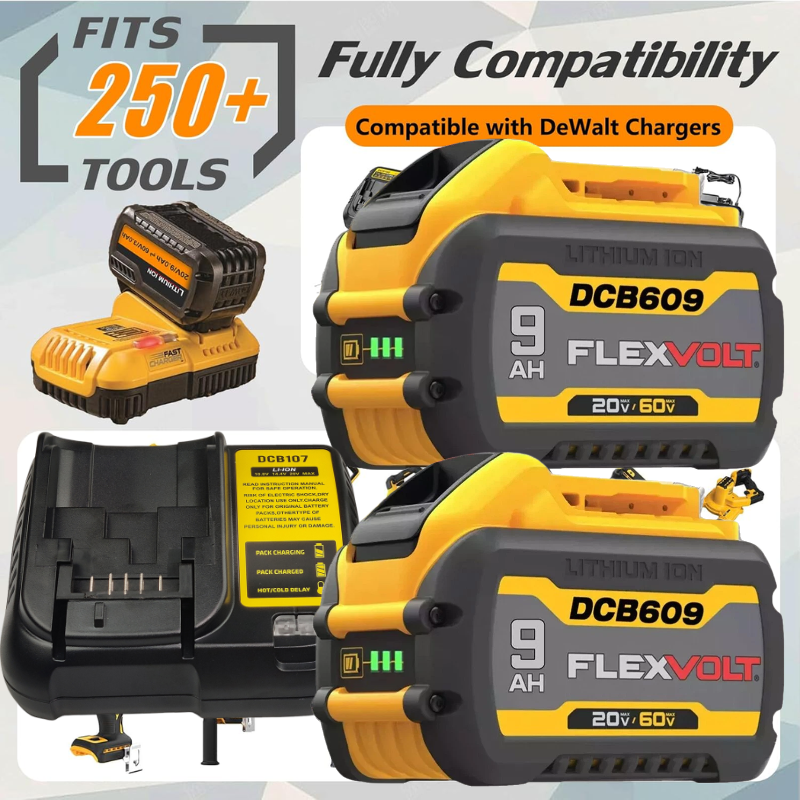 2Pack 9.0Ah Replacement Battery for Dewalt FLEXVOLT 20V/60V MAX with Charger DCB609 DCB606-2  