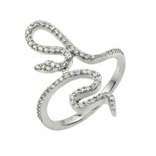 Sterling Silver CZ Stones Snake Wrap Ladies Ring