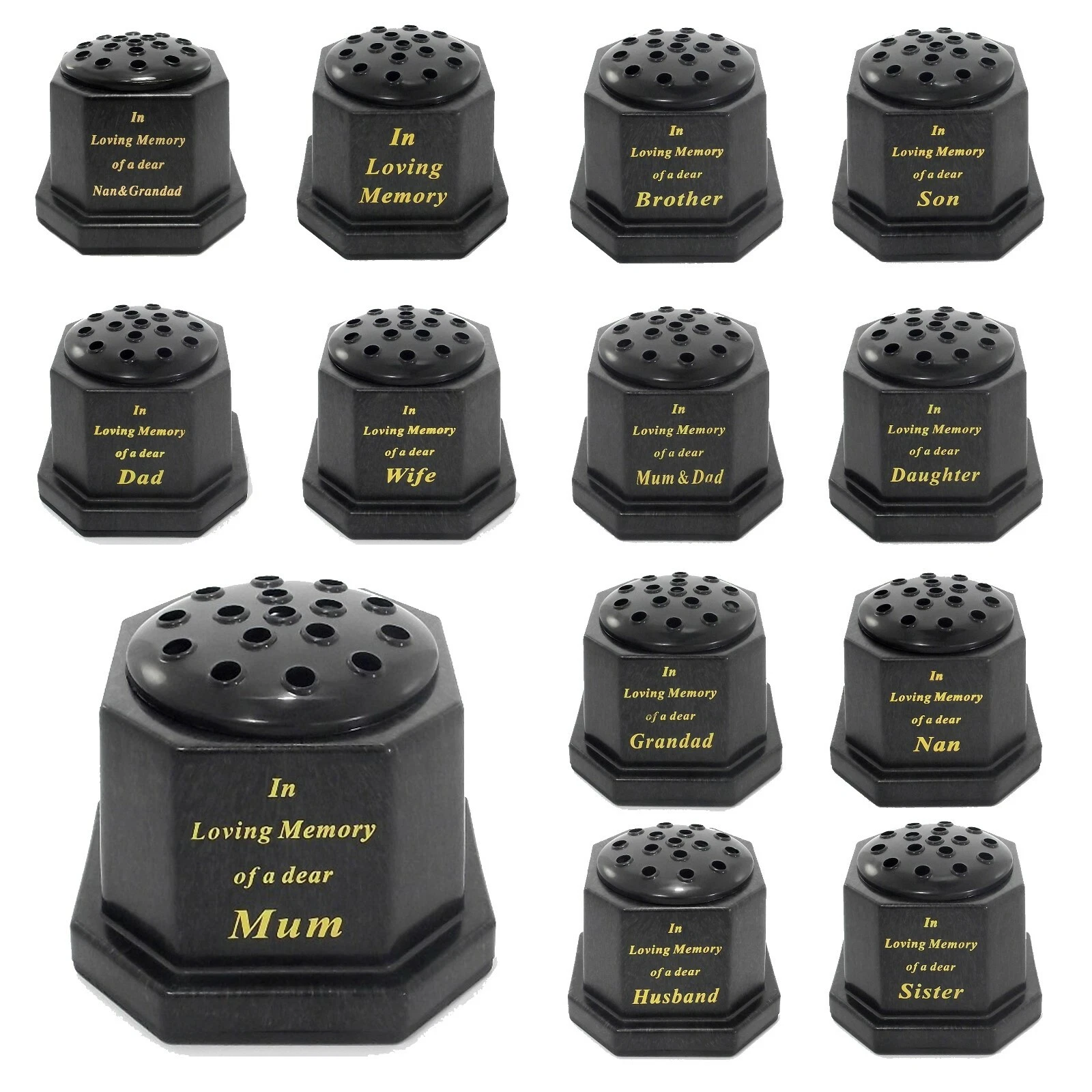 Black Memorial Vase, Personalised Flower Pot, Gold Text- Grave Funeral Cemetery
Opens in a new windo