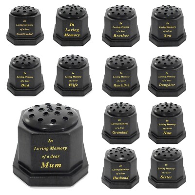 Schwarze Gedenkvase, personalisierter Blumentopf, Goldtext - Grab Trauer Friedhof