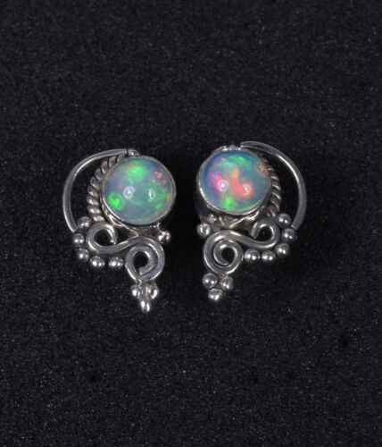 925 Solid Sterling Silver Ethiopian Opal Stud Earring u740 - Picture 1 of 4