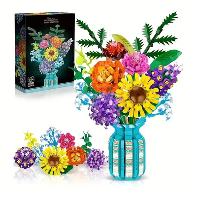 1853PCS Flower Bouquet Building Set - Sunflower & Gypsophila DIY Toy for Kids