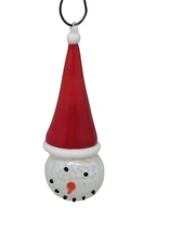 Handmade Blown Glass Ornament Snowman Head With Santa Hat & Carrot Nose 2.75" T