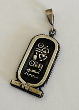 Vintage Sterling Silver Egyptian Double Sided Cartouche Hieroglyphics Pendant