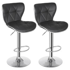2X Adjustable Swivel Bar Stools Counter Bar Stools PU Leather w/ Back Black