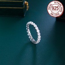 Women Sterling Silver 3mm Round Cubic Zirconia Wedding Band Ring Elegant Jewelry