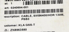 KLA Tencor CABLE, SMB6400/HDR 13W6 PSB3