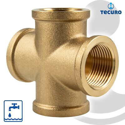 tecuro Kreuzstück allseitig Innengewinde Rp zylindrisch, Messing blank CW617N