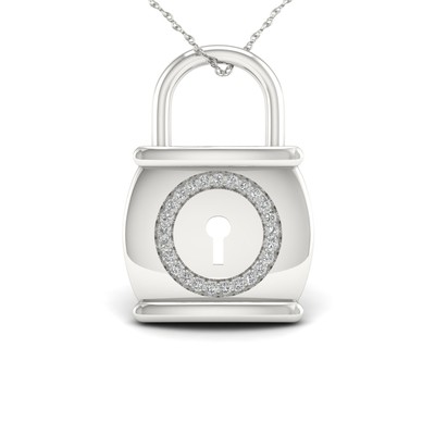 925 Sterlingsilber 0,10 Karat Diamantschloss Anhänger Halskette H-I Farbe, I2 Klarheit