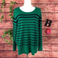 Talbots Pullover 100 Cashmere Sweater Plus 2X Navy Blue Green Striped Soft Slim