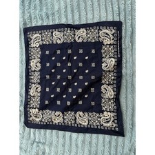 Vintage Classic Elephant Paisley Bandana Navy Blue Cotton Square Colorfast 70's