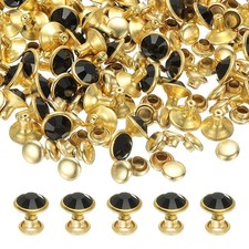 8mm Leather Rivets, 70 Sets Rhinestone Studs Rivet, Black Gold Tone