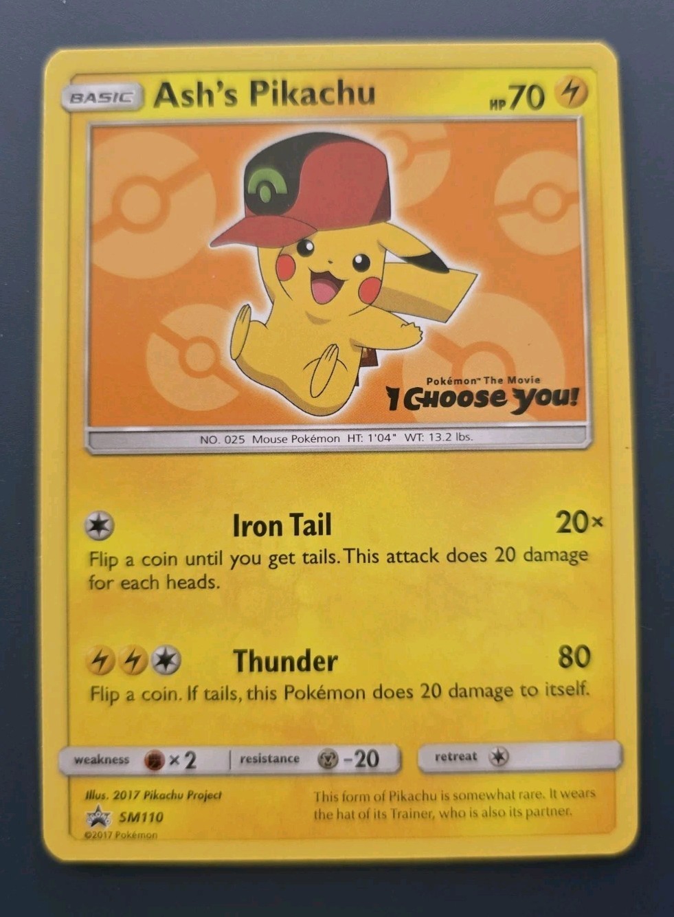 Pokemon TCG Ash's Pikachu SM110 Promo Card Near Mint