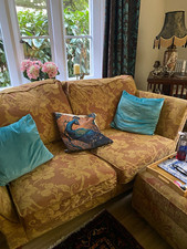 Durester gold Beige Floral Pattern Fabric Upholstered Sofa Settee