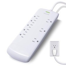 Philips 8 Outlet Power Strip Surge Protector, 8ft Extra-Long Power Cord, Flat Pl
