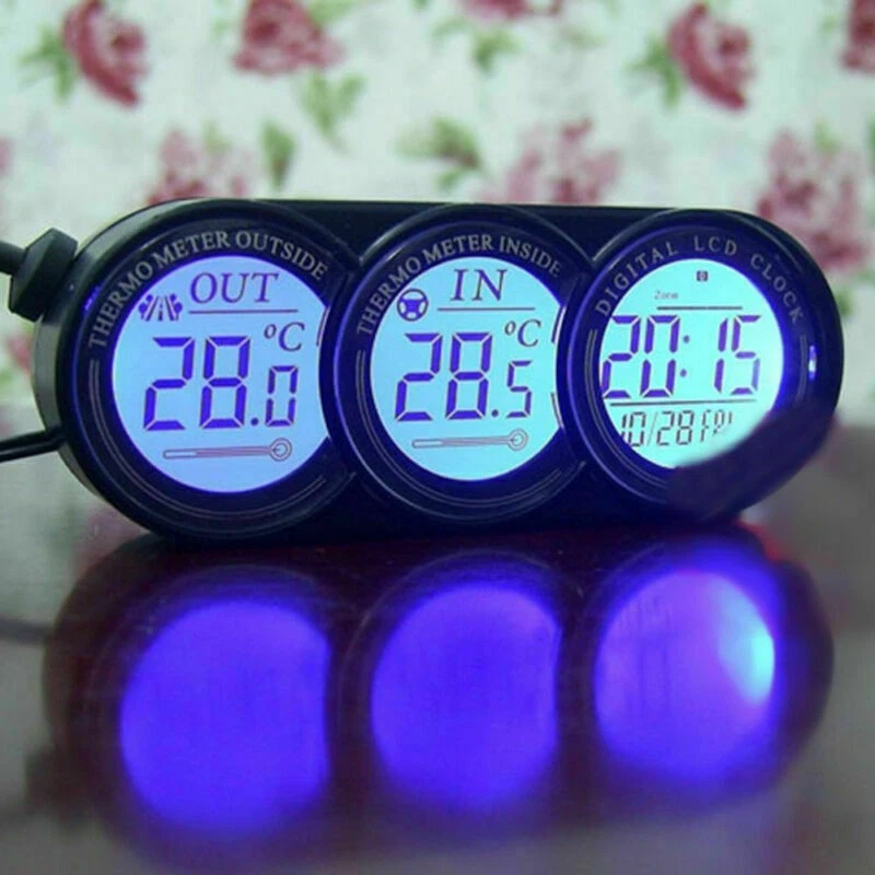 Car Mini Dashboard LED Backlight Digital Display Temperature Thermometer&Clock - Image 2 of 4