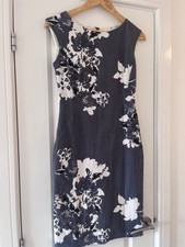 Phase Eight Navy White Floral Occasion Dress UK 8 Wedding Guest Smart Midi