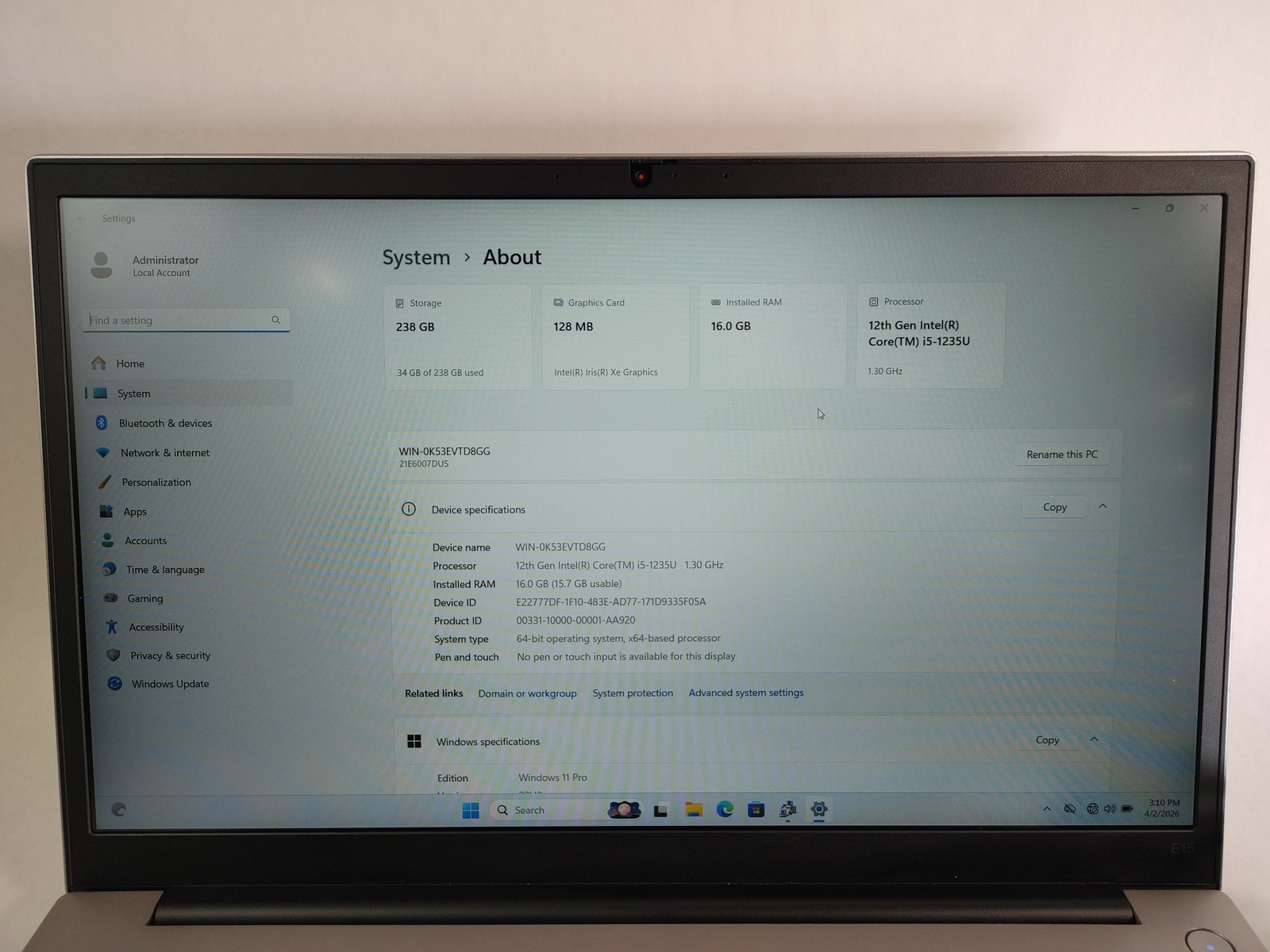 Lenovo ThinkPad E15 Gen 4, 15.6-Inch Laptop, with Core i5 12th Gen., Windows 11 Home