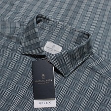 Emanuel Berg NWT Byron Casual Button Down Shirt Size 46 18 XXL in Blue Plaid