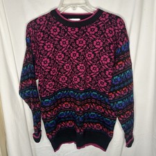 Vintage Women s Large Multicolor Floral Sweater Partners By Mervyns Pink Blue