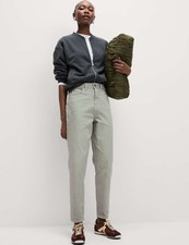 Marks & Spencer Womens Soft Green Cotton Ankle grazer Trousers - M&S