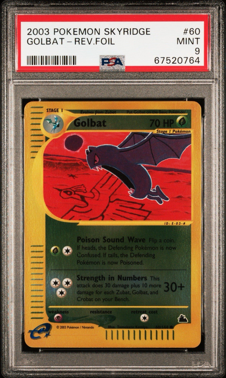 2003 POKEMON SKYRIDGE #60 GOLBAT REVERSE FOIL HO-OH IN THE BACKGROUND PSA 9