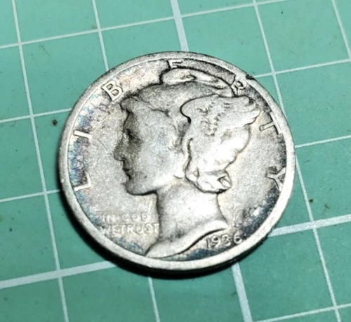 1936 Silver Mercury Dime, Good Circulated Condition, No Mint Mark