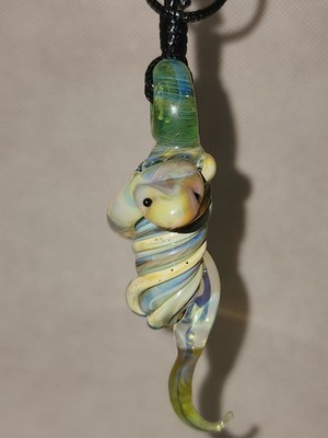 Handcrafted Glass Snake Charm Pendant Egyptian Green Blue Carmel 