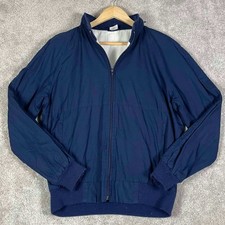 Vintage 80s Sears Mens Navy Blue Harrington Bomber Jacket Full Zip Size M Cotton