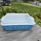 VTG Pyrex Blue Snowflake Garland Glass Dish & Lid 1 1/2 Quart 0503 & 503C Lid