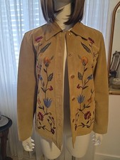 Brandon Thomas Tan Leather Long Sleeve Two Pocket Shirt Blazer Embroidered  Med