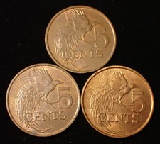 Trinidad And Tobago 5 Cents 1992, 1995, 2006 Lot of 3 Coins WCA 328