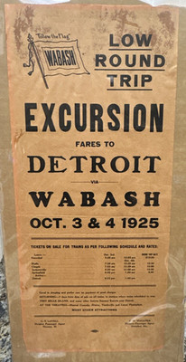  1925 Wabash Eisenbahn Papier Breitseite Poster Detroit Michigan Zug Ausflug