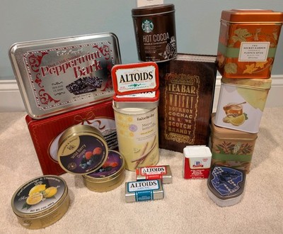 Mixed Lot 17 Tins Metal Advertising Tea Altoids Candy Lids Containers 