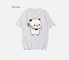 Panda Bubu And Dudu Throwing Flip-flops Anime Print Y2k Cotton T-shirt Unisex