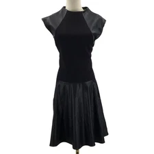 NATORI  SZ 14 xl plus black faux leather cap sleeve A-line dress NEW  B92