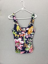 Anne Cole Tankini Swimsuit Top Women 36C 38B Blue Floral Ring Strap Padded Beach
