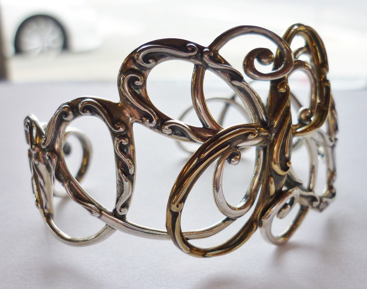 Bracelet Cuff Carolyn Pollack Sterling Brass Swirly  Vintage View 4