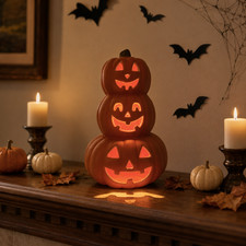 USED Stacked Jack-O  -Lantern Pumpkin Decoration  3-Tier Light-Up Halloween Gourd
