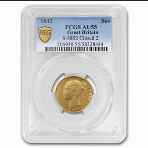 1842 Great Britain Gold Sovereign Victoria Shield AU-55 PCGS Hard To Find