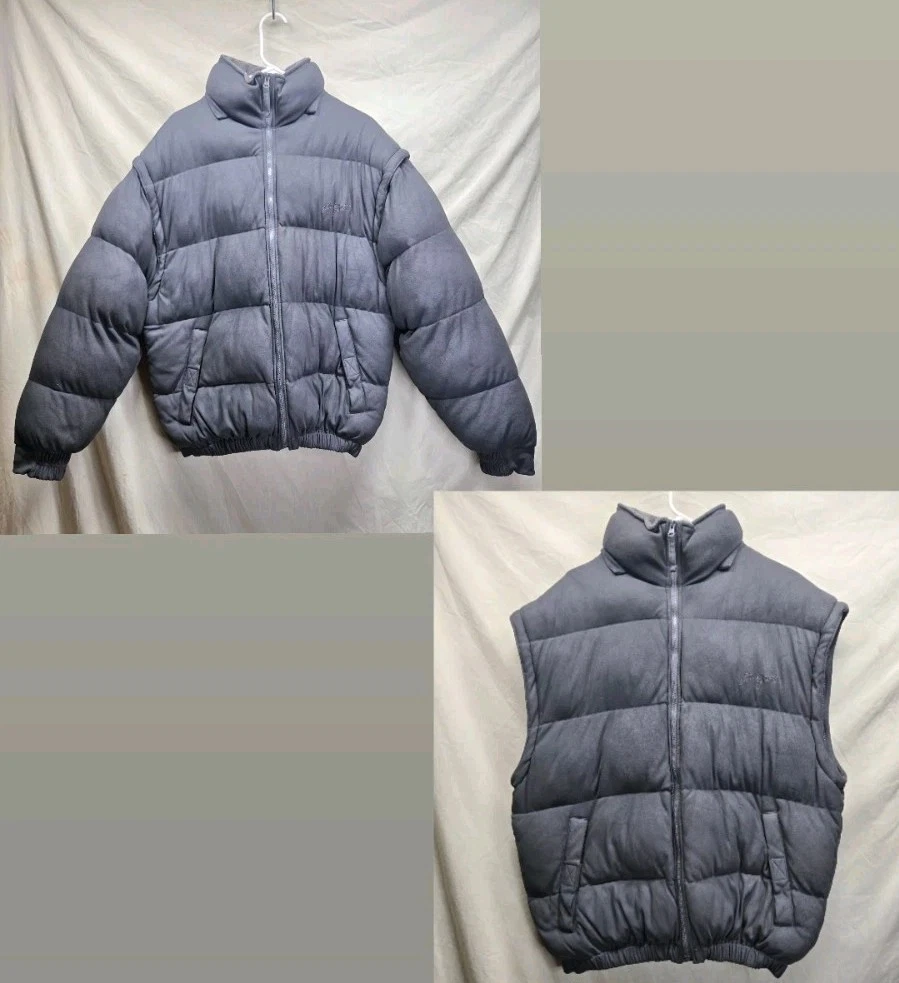 Goose Pointe Gray Puffer Jacket/Vest Removable Sleeves Mens MEDIUM TALL Pluffy