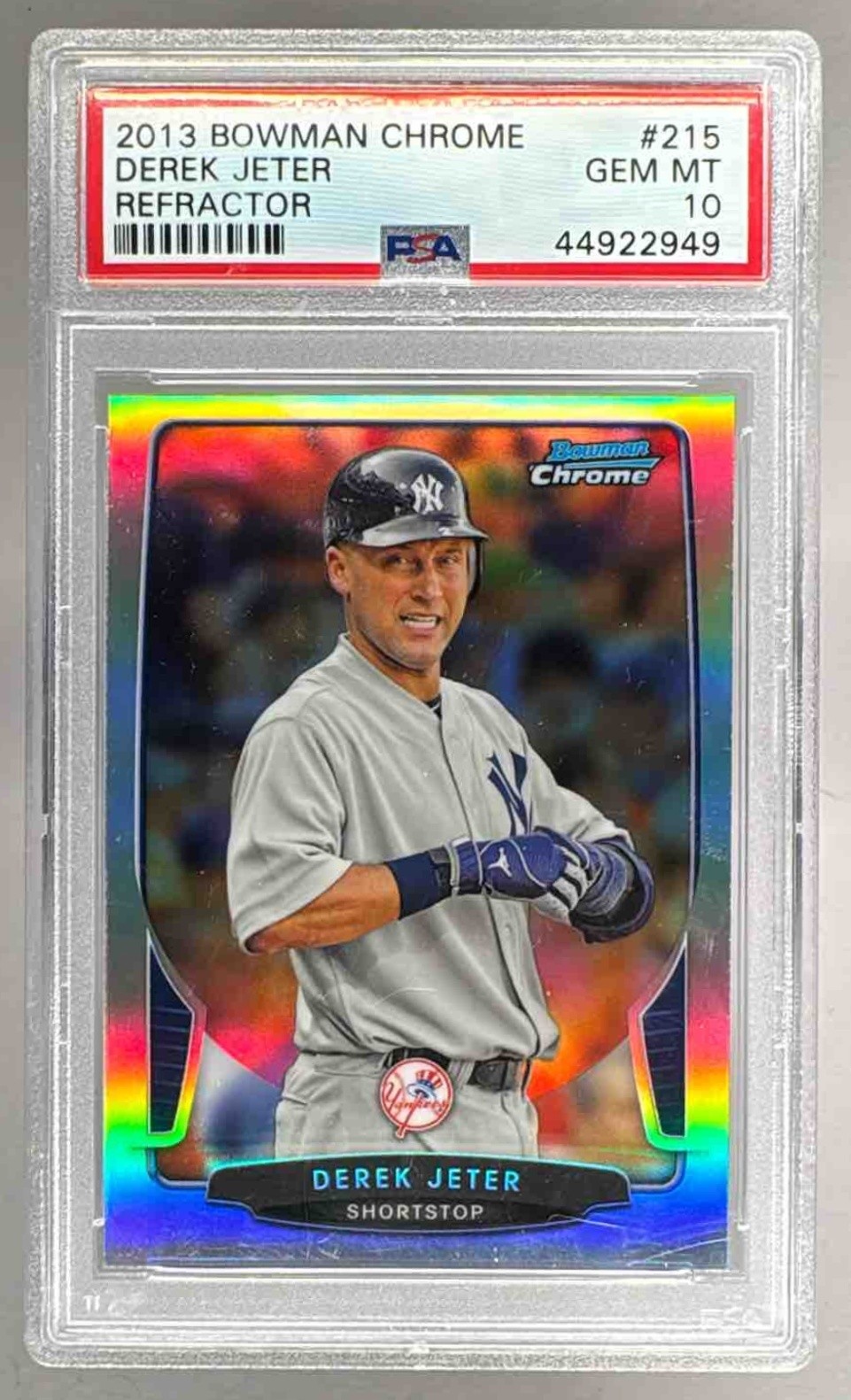 44922949 Derek Jeter 2013 Bowman Chrome #215 Refractor PSA 10 Crack In Slab