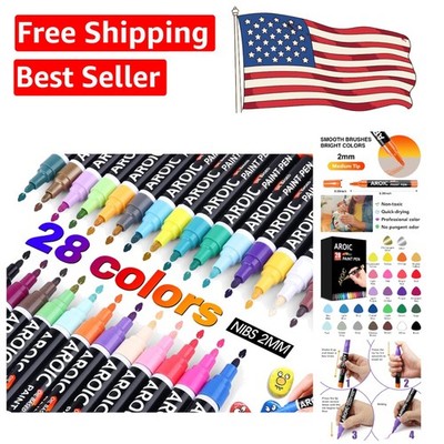 Quick-Dry 28-Color Fine Tip Paint Pens - Ideal for Rock Painting and Crafts