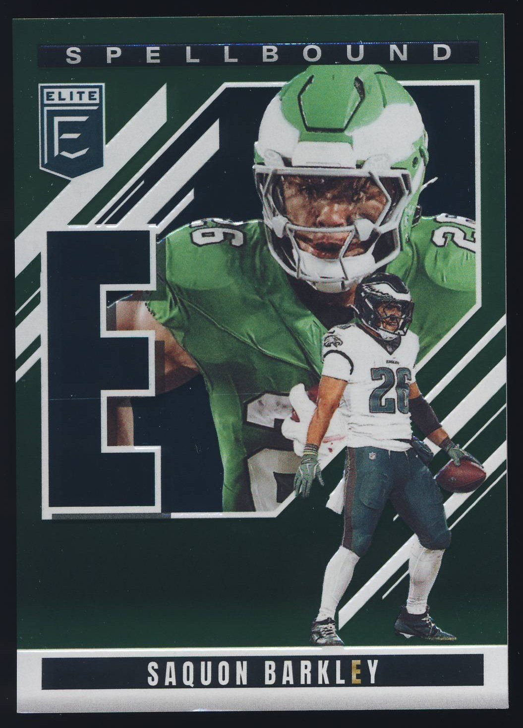 2025 NFL Panini Elite FB Spellbound Insert Green Letterman #6 Saquon Barkley "E"