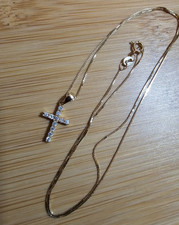 Diamond Cross Pendant 14K Yellow Gold Box Chain Necklace 18"