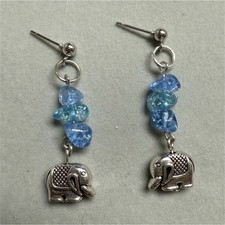 Blue Glass Beaded Elephant Dangle/Drop Earrin...